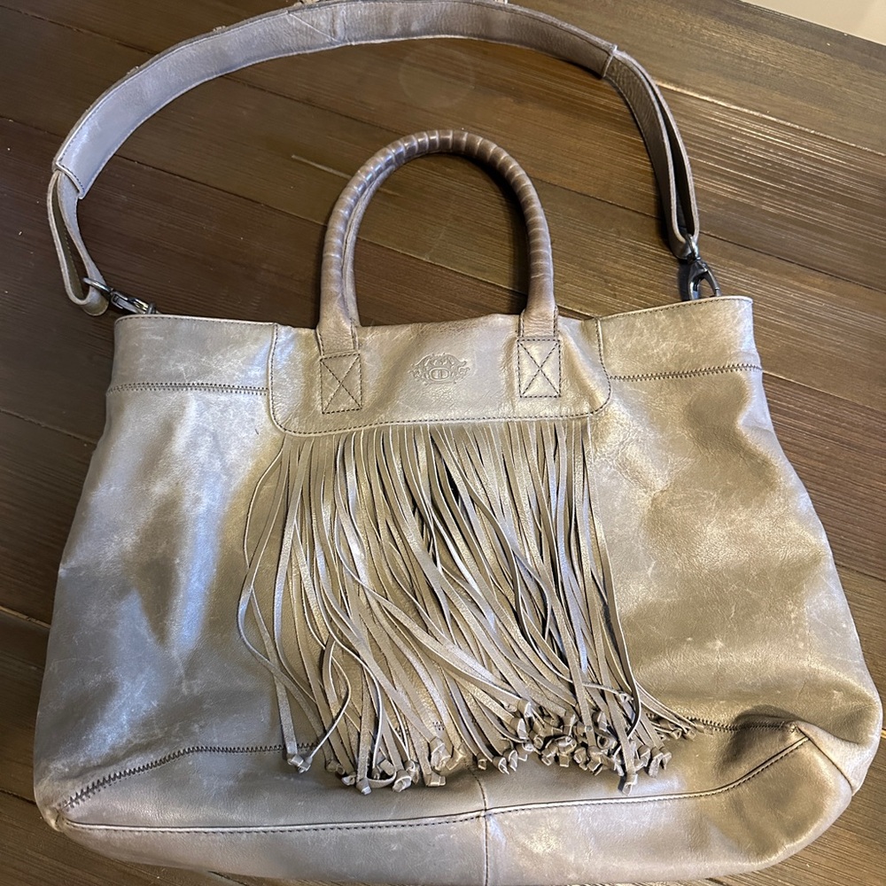 Light Grey Kelsi Dagger Leather Fringe Bag